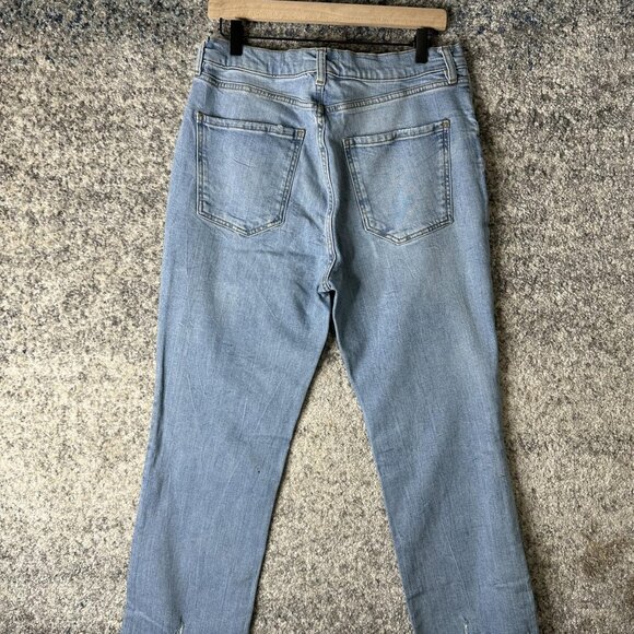 Zara Jeans Womens 10 Light Wash The Dreed Flare Raw Hem Distressed Denim Cropped - Picture 5 of 9